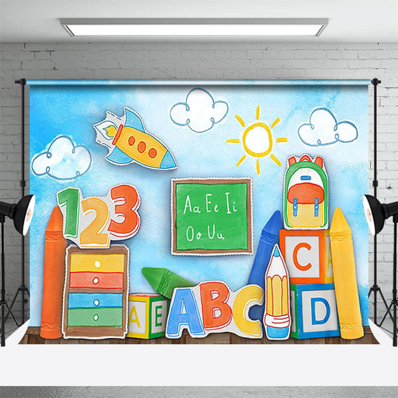 Aperturee - Crayon Bookshelf Blackboard Back To School Backdrop