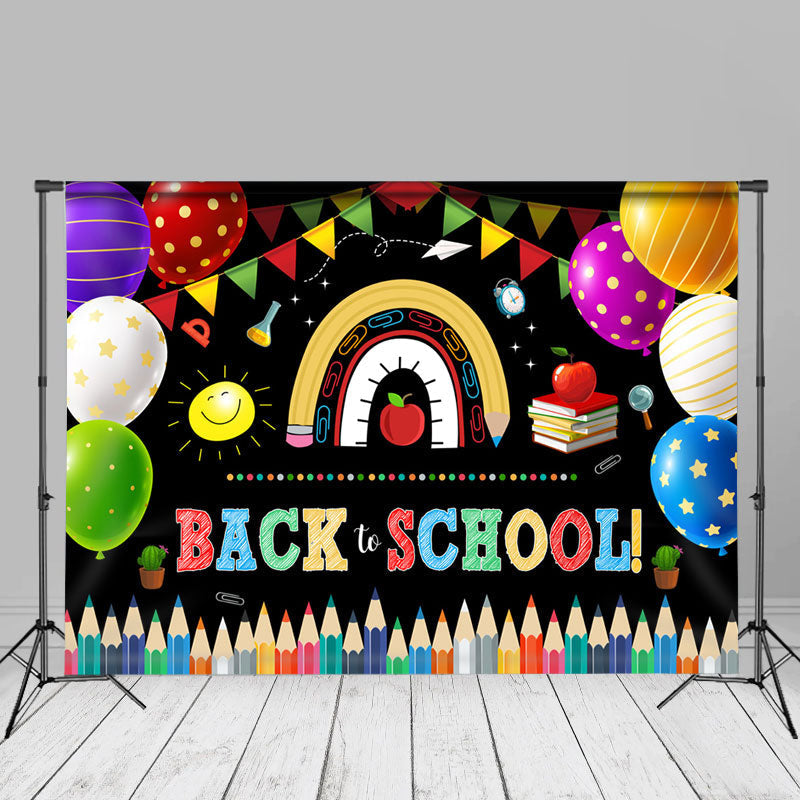 Aperturee - Crayon Stationery Rainbow Black Back To School Backdrop