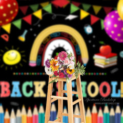 Aperturee - Crayon Stationery Rainbow Black Back To School Backdrop