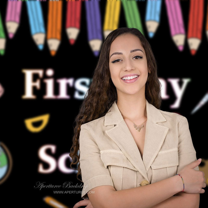 Aperturee - Crayons Globe First Day Back To School Backdrop