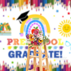 Aperturee - Crayons Rainbow Sun Stars Preschool Grad Photo Backdrop