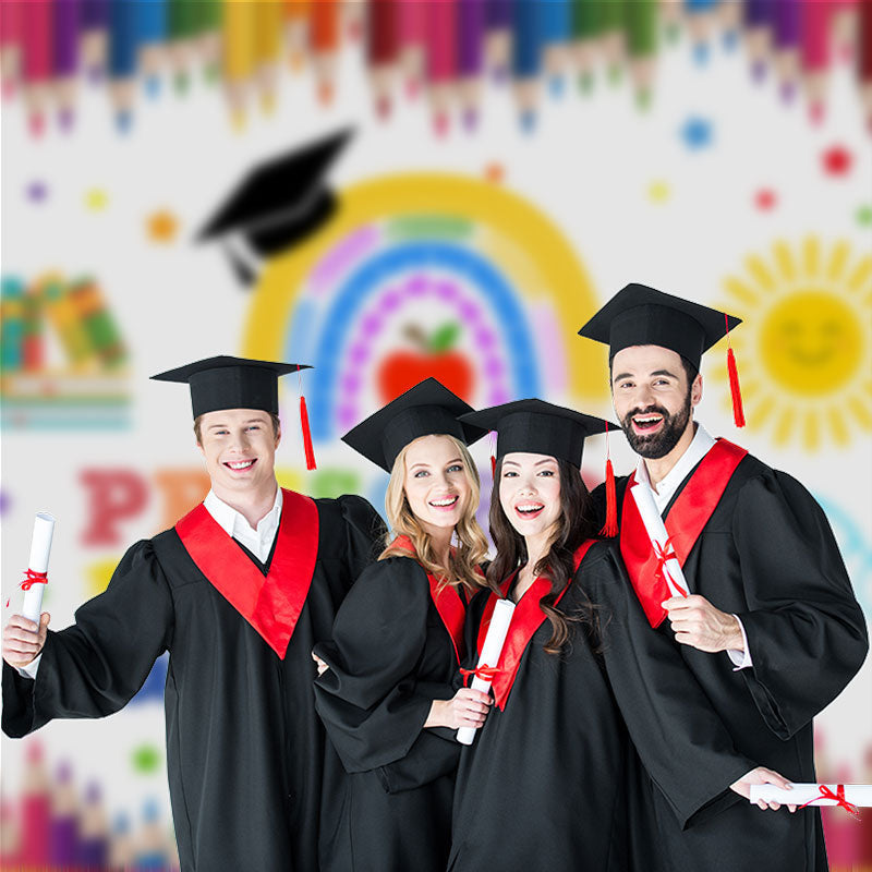 Aperturee - Crayons Rainbow Sun Stars Preschool Grad Photo Backdrop