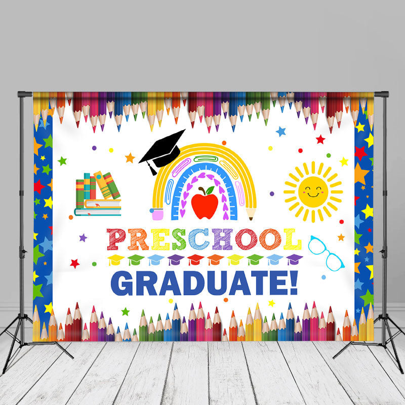 Aperturee - Crayons Rainbow Sun Stars Preschool Grad Photo Backdrop