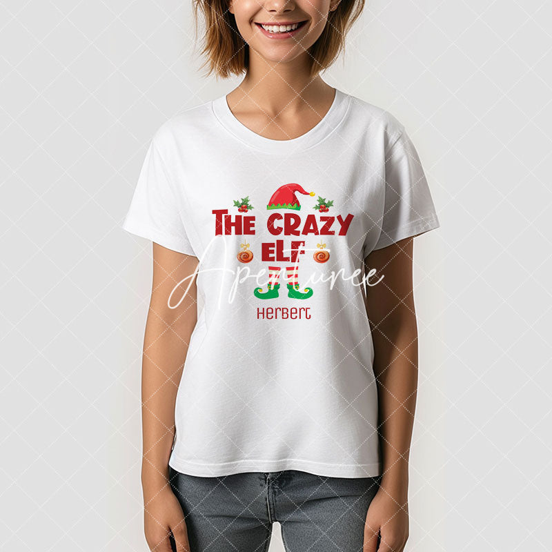 Aperturee - Crazy Elf Family Christmas Custom Name T-Shirt