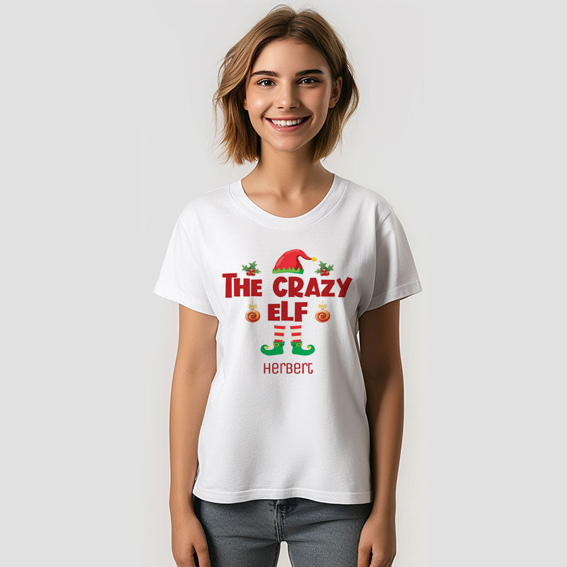 Aperturee - Crazy Elf Family Christmas Custom Name T-Shirt