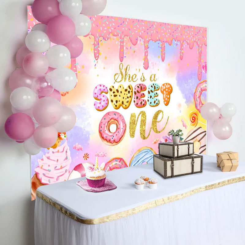 Aperturee - Creamy Ice Cream Cupcake Sweet 1st Birthday Backdrop