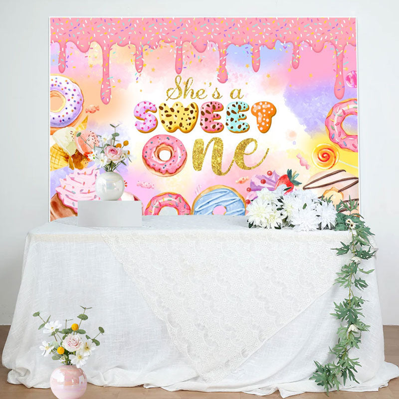 Aperturee - Creamy Ice Cream Cupcake Sweet 1st Birthday Backdrop