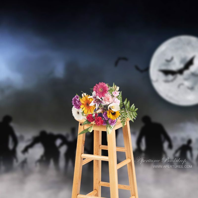 Aperturee - Creepy Graveyard Halloween Zombies Party Backdrop