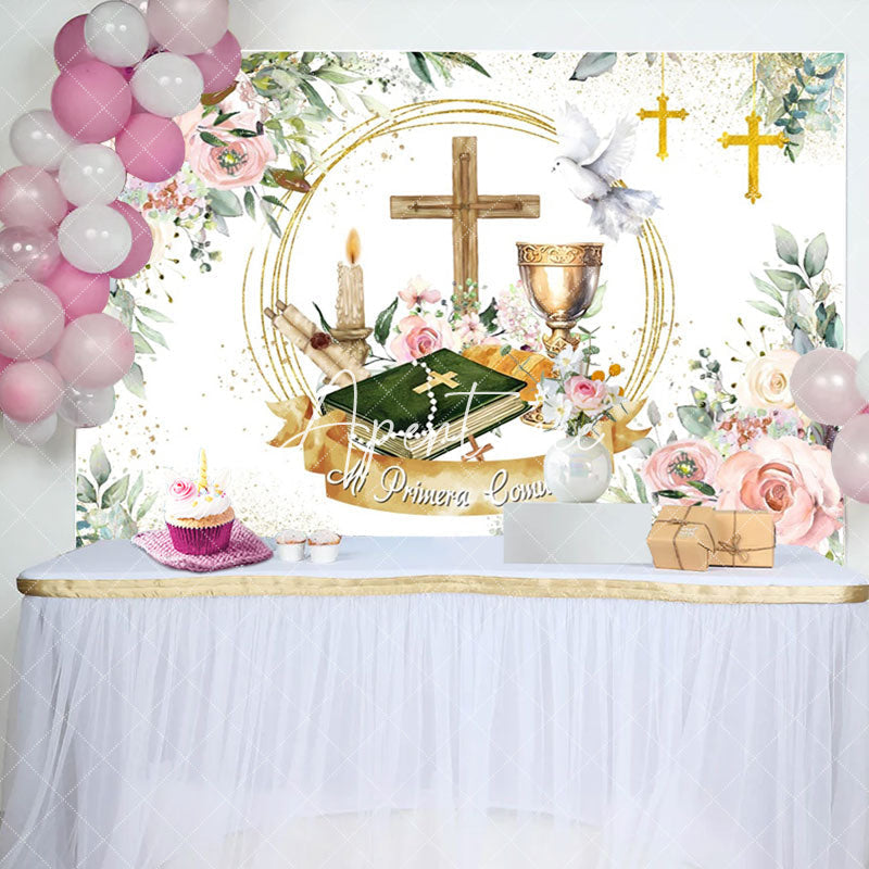 Aperturee - Cross Flowers Pigeon Holy Grail Baptism Backdrop