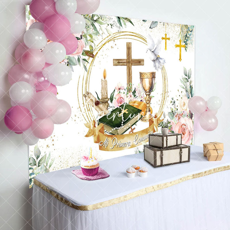 Aperturee - Cross Flowers Pigeon Holy Grail Baptism Backdrop