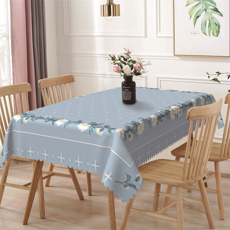 Aperturee - Cross White Flowers Lines Blue Rectangle Tablecloth