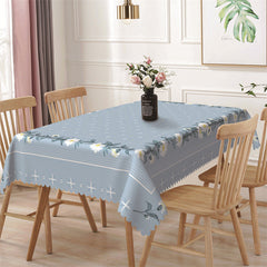 Aperturee - Cross White Flowers Lines Blue Rectangle Tablecloth