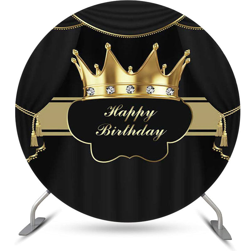 Aperturee Crown Black Gold Diamond Round Birthday Backdrop