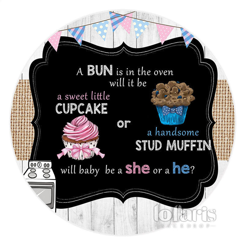 Aperturee Cupcake Or Stud Muffin Circle Baby Shower Backdrop