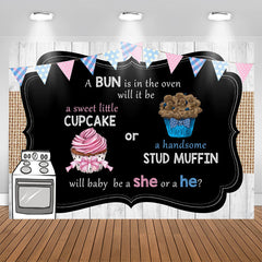 Aperturee - Cupcake Or Stud Muffin Gender Reveal Backdrop for Baby Shower