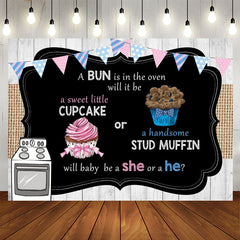 Aperturee - Cupcake Or Stud Muffin Gender Reveal Backdrop for Baby Shower