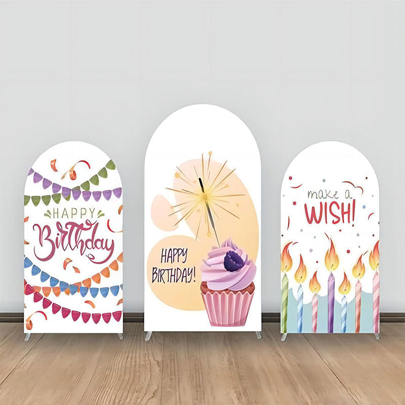 Aperturee - Cupcakes Spark Candles Ribbons Arch Backdrop Kit