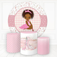 Aperturee Curly Hair Girl Floral Plaid Round Birthday Backdrop Kit