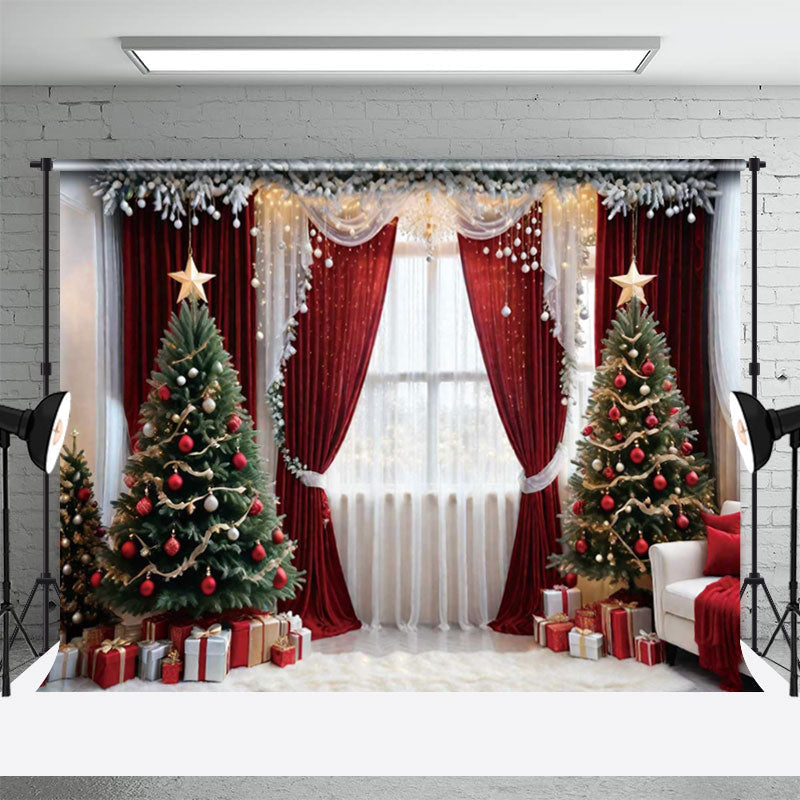 Aperturee - Curtain Christmas Tree Window Photography Backdrop