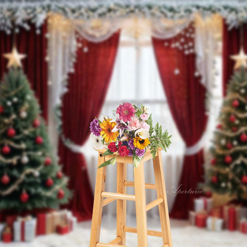 Aperturee - Curtain Christmas Tree Window Photography Backdrop