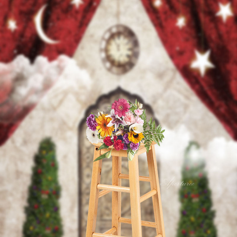 Aperturee - Curtain Door Photo Studio Sweep Christmas Backdrop