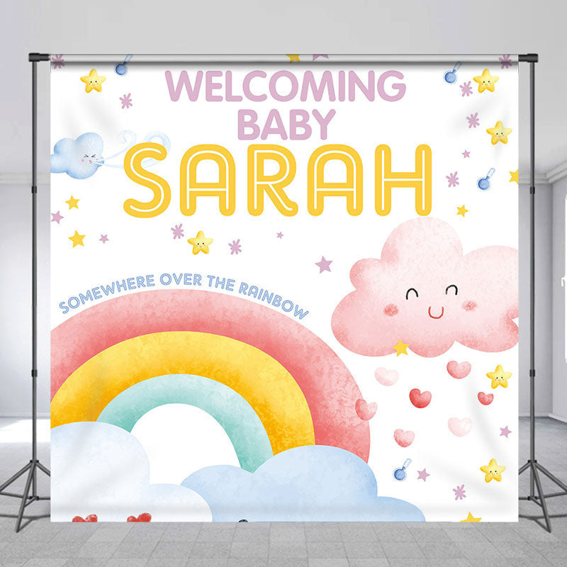 Aperturee - Custom Adorable Pink Rainbow Baby Shower Backdrop for Girl