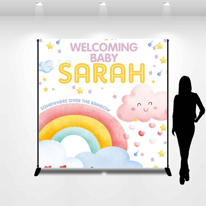 Aperturee - Custom Adorable Pink Rainbow Baby Shower Backdrop for Girl