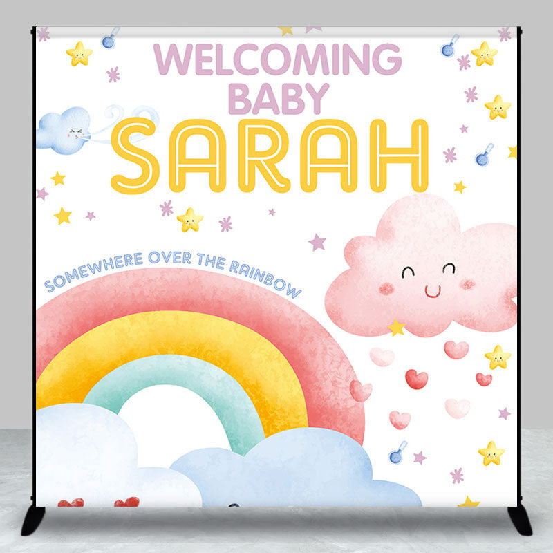 Aperturee - Custom Adorable Pink Rainbow Baby Shower Backdrop for Girl