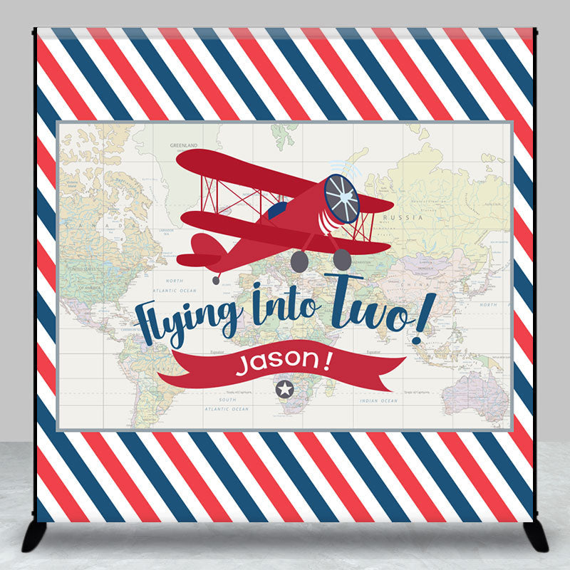 Aperturee - Custom Airplane Stripe Map 2nd Birthday Backdrop