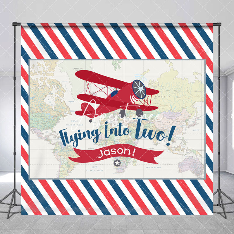 Aperturee - Custom Airplane Stripe Map 2nd Birthday Backdrop