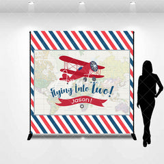 Aperturee - Custom Airplane Stripe Map 2nd Birthday Backdrop