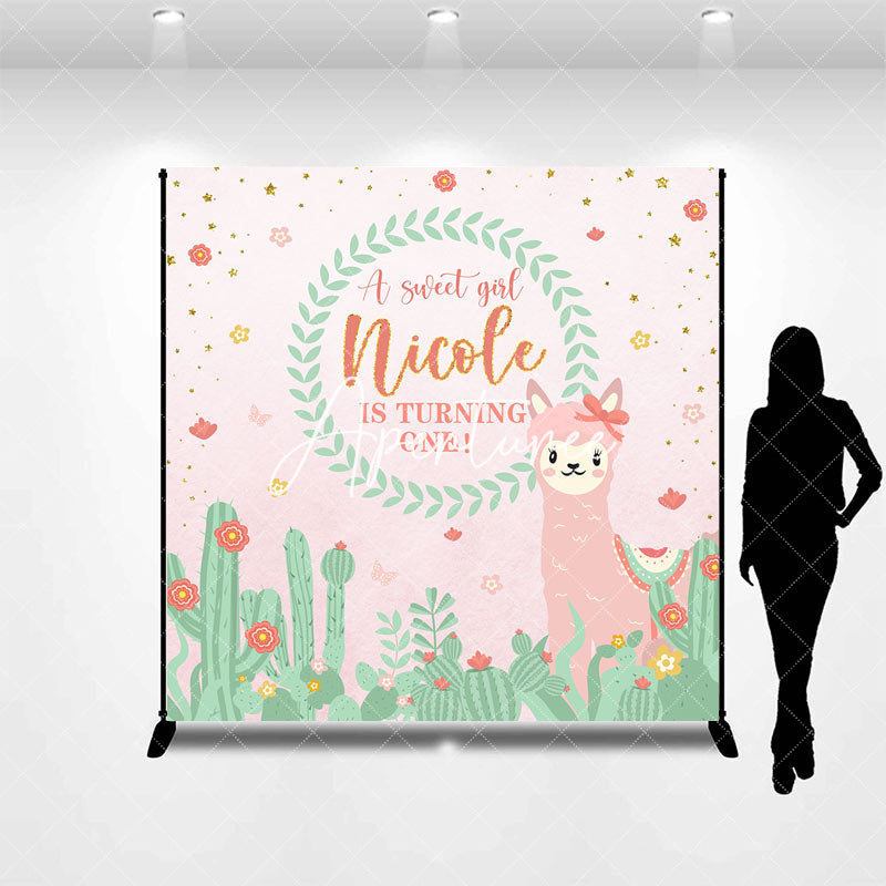 Aperturee - Custom Alpaca Cactus Flowers 1st Birthday Backdrop