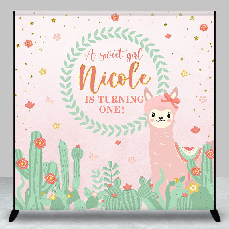 Aperturee - Custom Alpaca Cactus Flowers 1st Birthday Backdrop