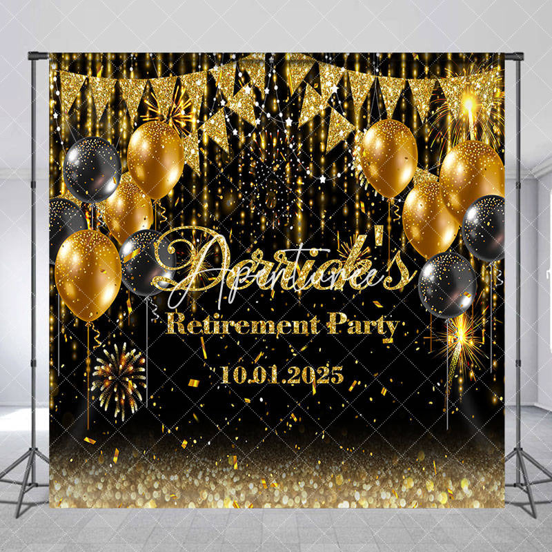 Aperturee - Custom Balloons Black Gold Retirement Party Backdrop