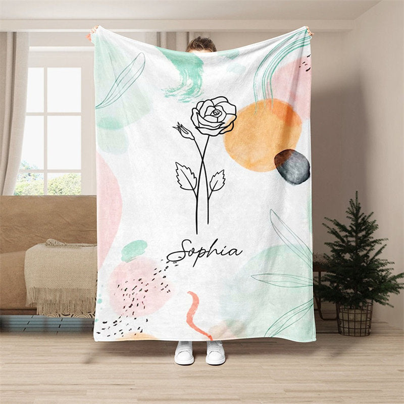 Lofaris Custom Birth Flower Blanket with Name Kids Gifts