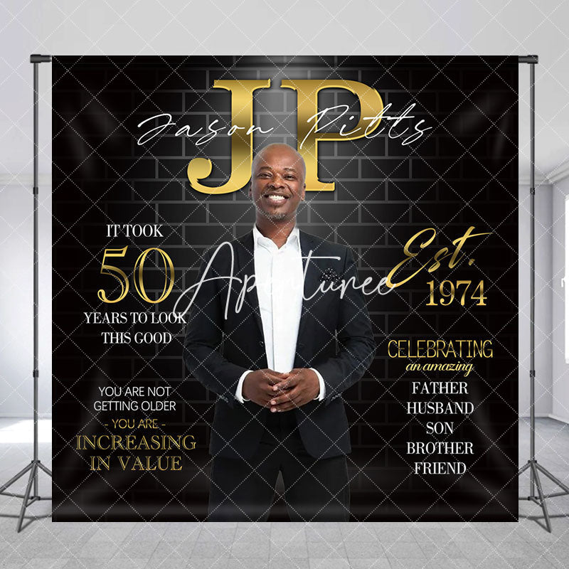 Aperturee - Custom Black Brick 50th Birthday Celebration Backdrop