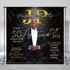 Aperturee - Custom Black Brick 50th Birthday Celebration Backdrop