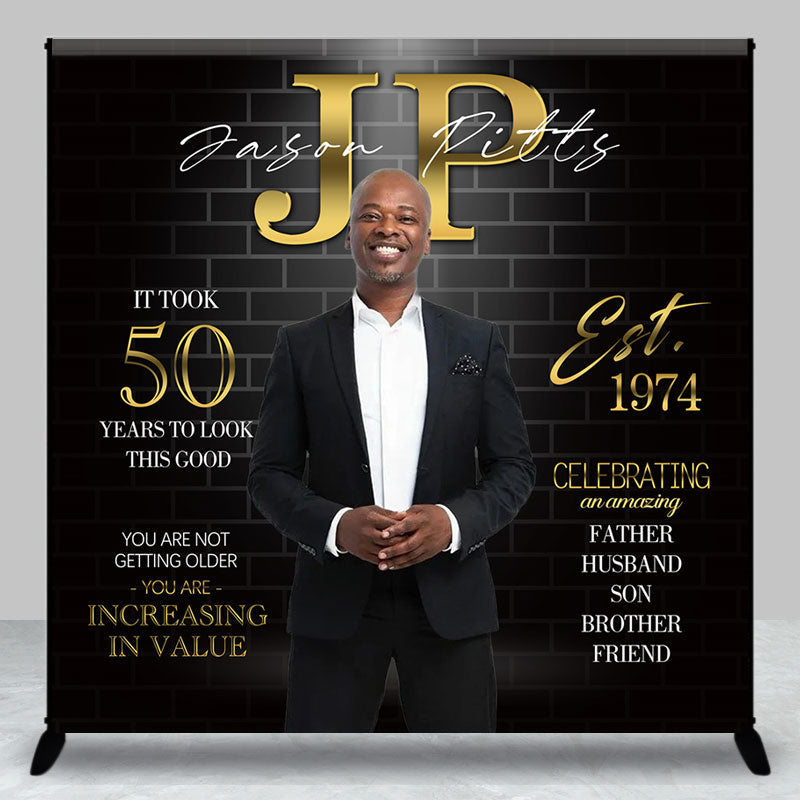 Aperturee - Custom Black Brick 50th Birthday Celebration Backdrop