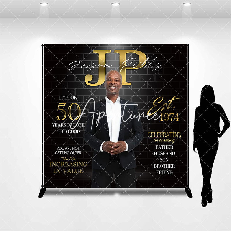 Aperturee - Custom Black Brick 50th Birthday Celebration Backdrop