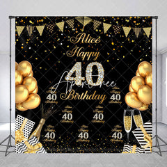 Aperturee - Custom Black Gold Balloons 40th Birthday Backdrop