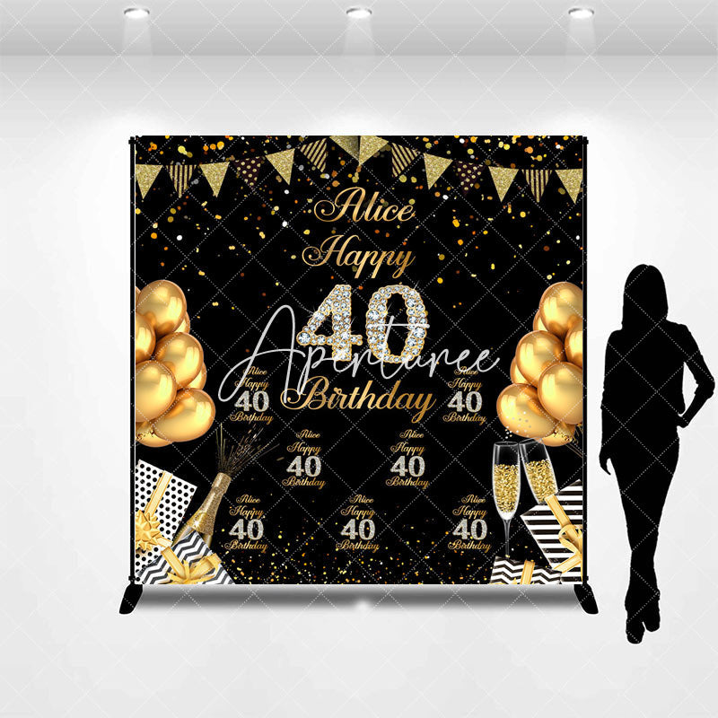 Aperturee - Custom Black Gold Balloons 40th Birthday Backdrop