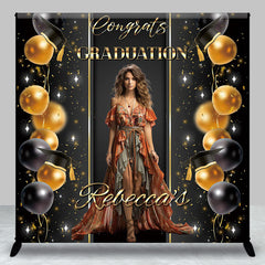 Aperturee - Custom Black Gold Balloons Congrats Grad Backdrop