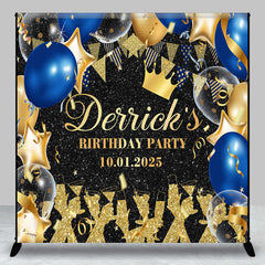 Aperturee - Custom Black Gold Blue Balloon Birthday Backdrop