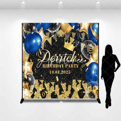 Aperturee - Custom Black Gold Blue Balloon Birthday Backdrop