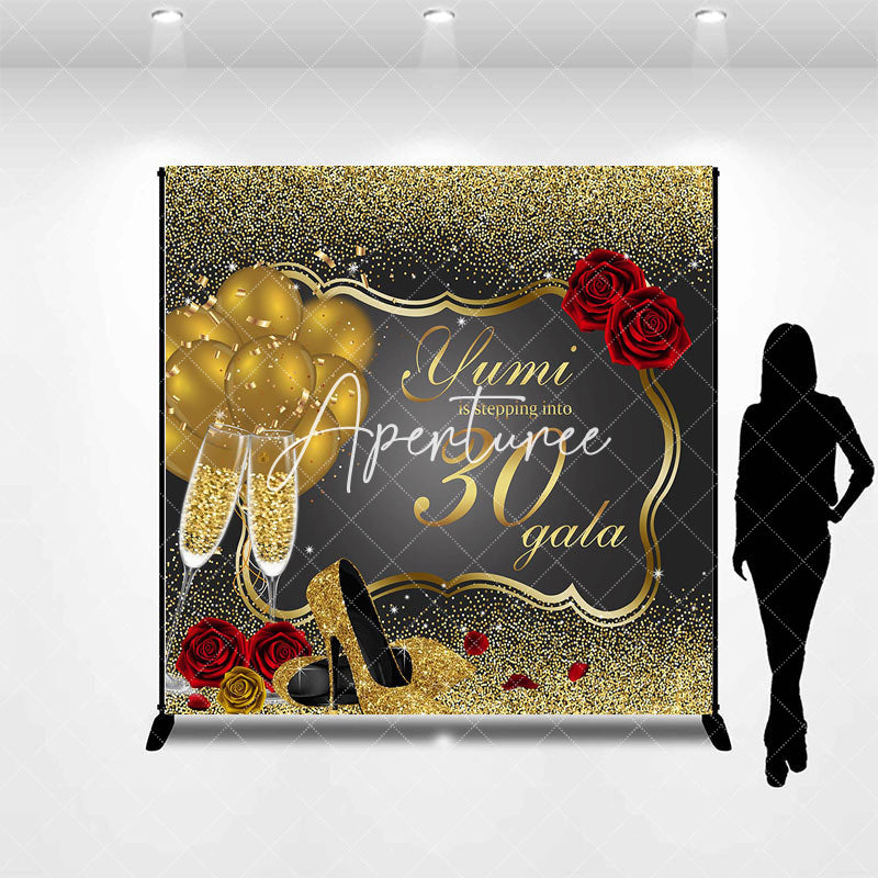 Aperturee - Custom Black Gold High Heels 30th Birthday Backdrop