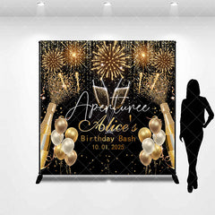 Aperturee - Custom Black Gold Sparkle Balloons Birthday Backdrop