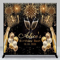 Aperturee - Custom Black Gold Sparkle Balloons Birthday Backdrop