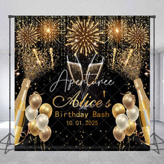 Aperturee - Custom Black Gold Sparkle Balloons Birthday Backdrop