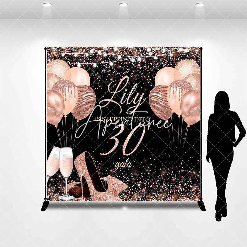 Aperturee - Custom Black Pink Rose Cheers 30th Birthday Backdrop