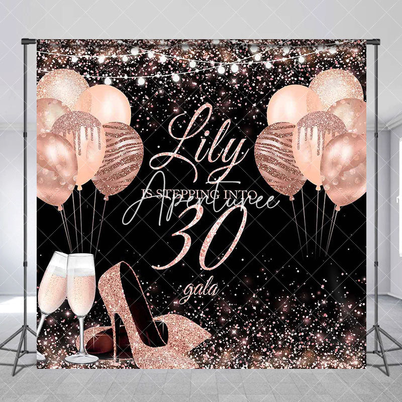 Aperturee - Custom Black Pink Rose Cheers 30th Birthday Backdrop